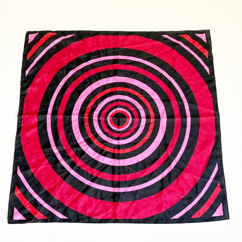 NWT Express Womens Vintage Black Red Pink Silk Bullseye Mod Retro Square Scarf